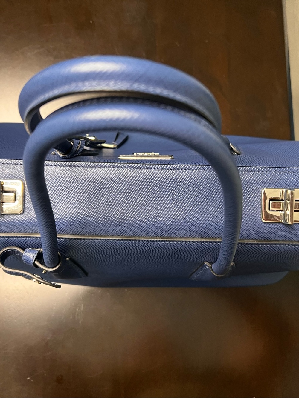 Authentic Prada Saffiano Cuir Turnkey Double Tote Bluette Leather Bag w/ COA - Picture 7 of 16